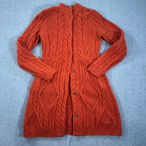 Guinevere Lambs Wool Long Cardigan Sweater Duster Women's Small Orange Knit - Picture 1 of 8